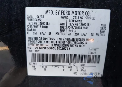 2018 Ford Edge Se из США, поврежденный, VIN 2FMPK3G95JBC25735